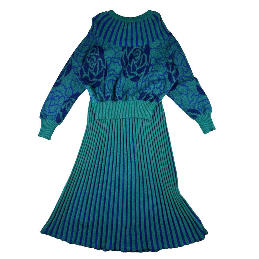 Dorina Vintage Knit Sweater Skirt 2 Piece Set Blue Cyan Size US 12